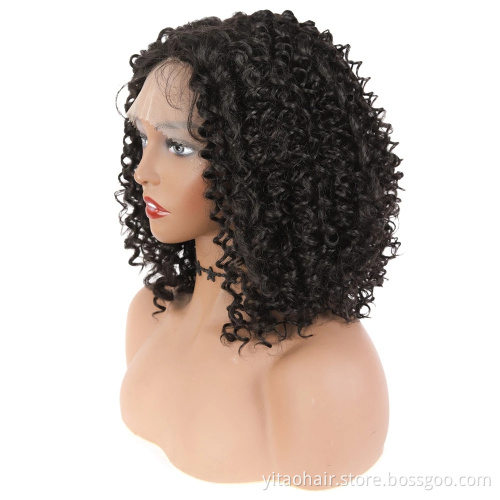 Wholesale Price Nautral Black Kinky curly Bob wigs for black women Synthetic hair  transparent lace curly bob Wigs Vendor